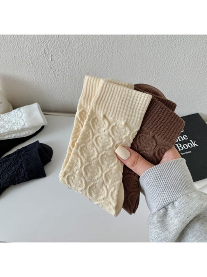 Rufia - Women's Solid Winter Socks with Embossed Smile