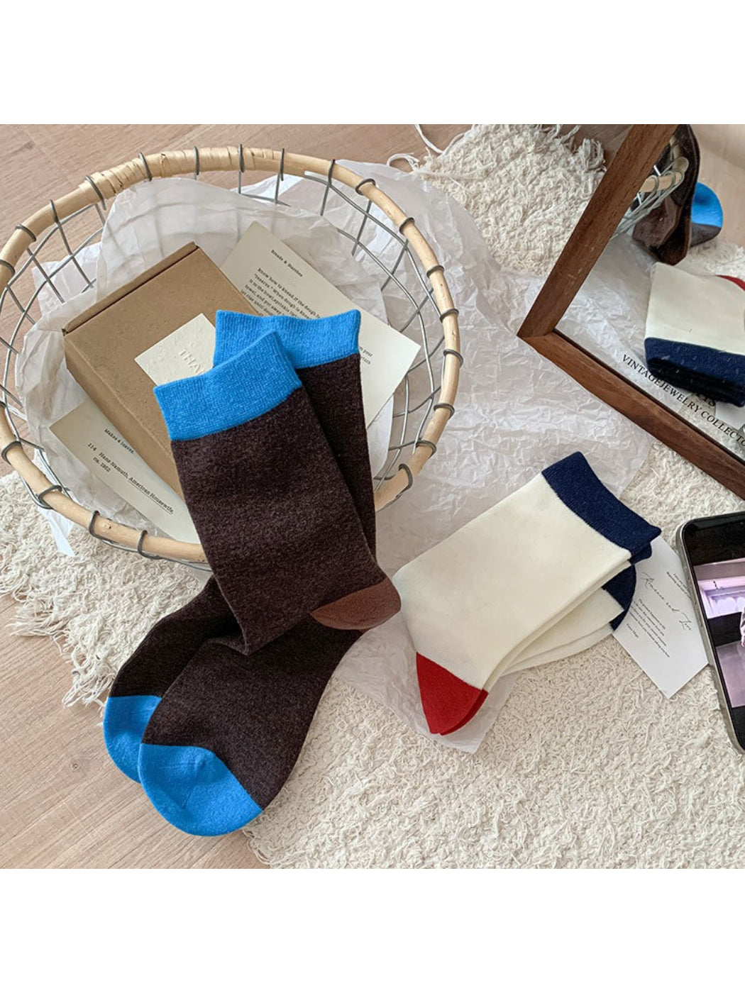 Rufia - Soft Contrast Color Crew Socks