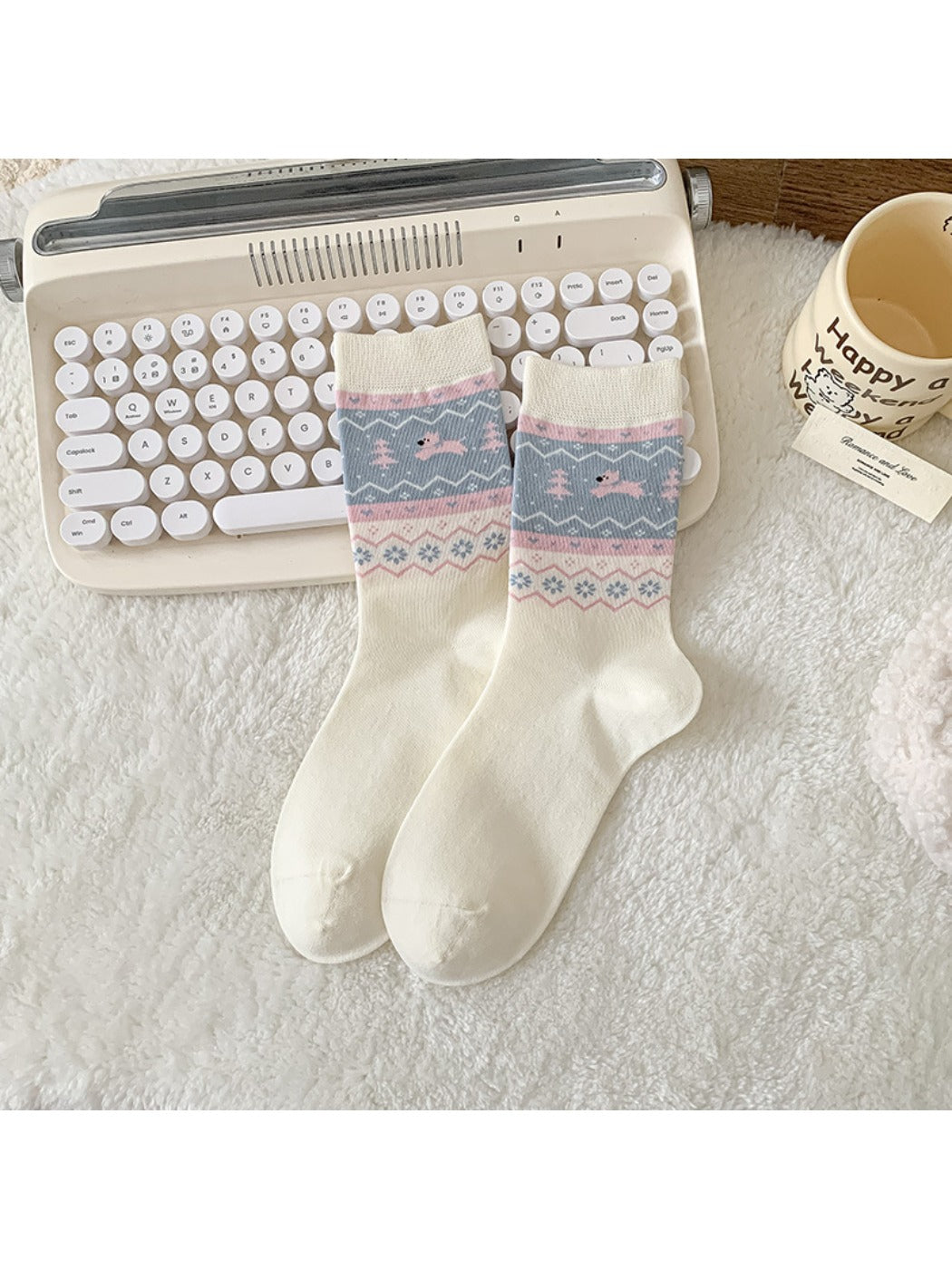 Rufia - Puppy Dog Pattern Cute Mid-Calf Socks