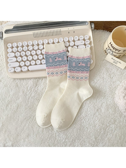 Rufia - Puppy Dog Pattern Cute Mid-Calf Socks
