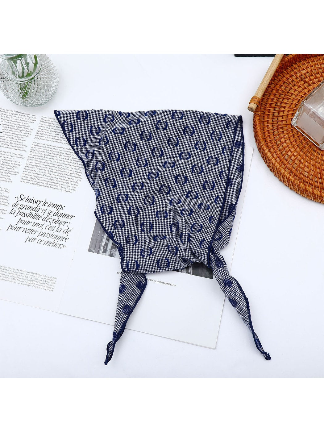 Scarvii - Printed Dot Detail Triangle Bandana