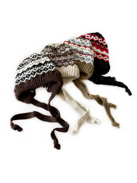 Haila - Bohemian Knitted Beanie with Earflaps & Tasseled Ties