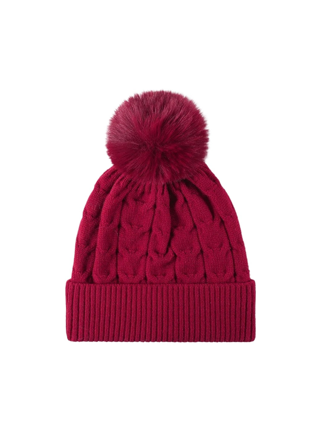 Haila - Plush Lined Cable Knit Pom Beanie