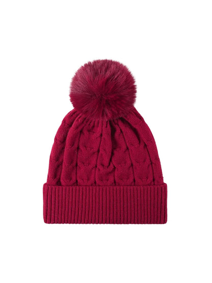 Haila - Plush Lined Cable Knit Pom Beanie