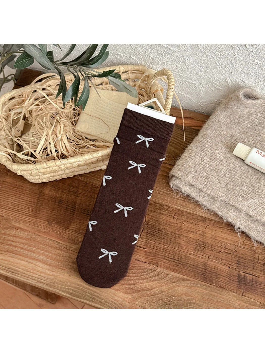 Rufia - Floral Bow Knit Crew Socks