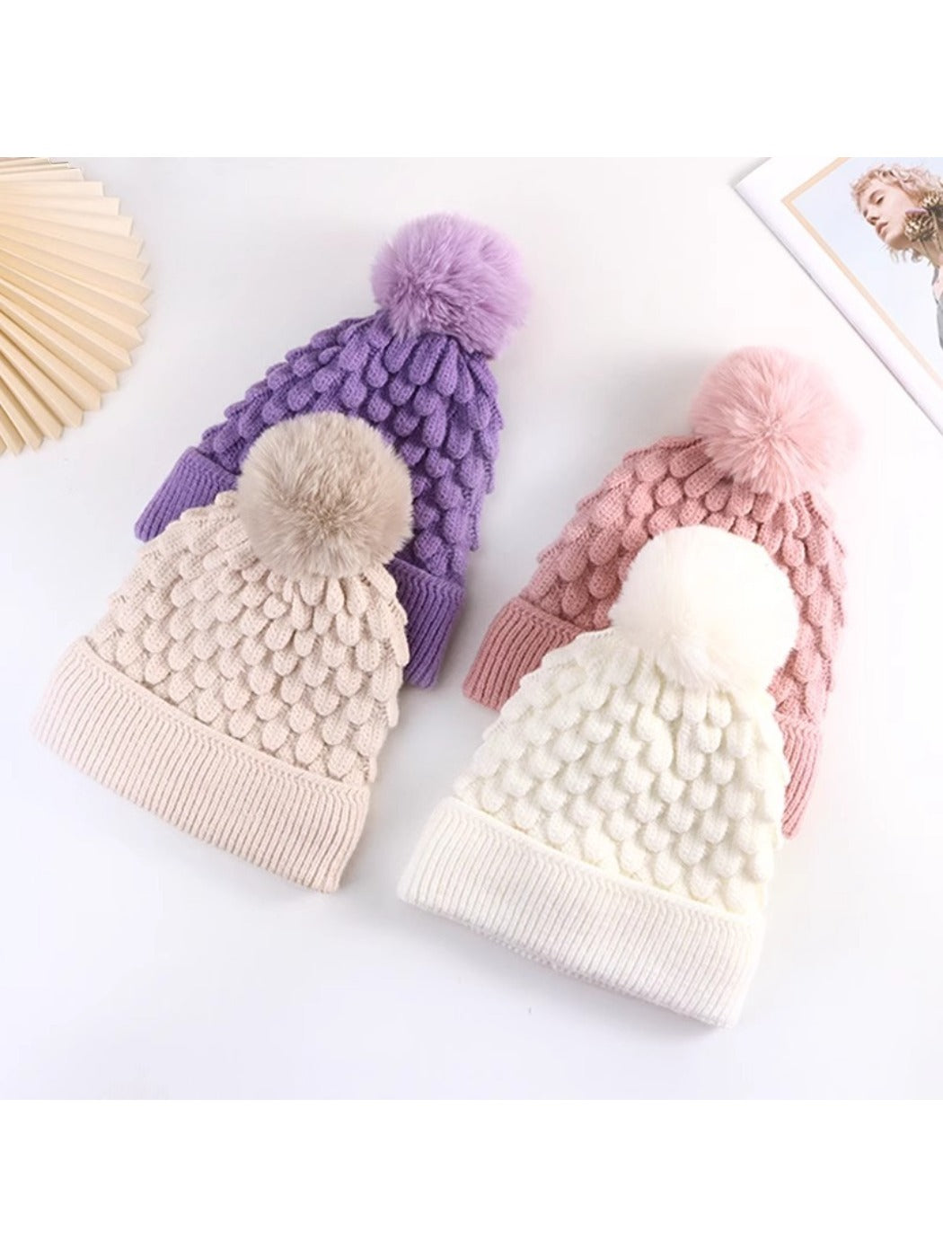 Haila - Unisex Knitted Beanie with Plush Pompom