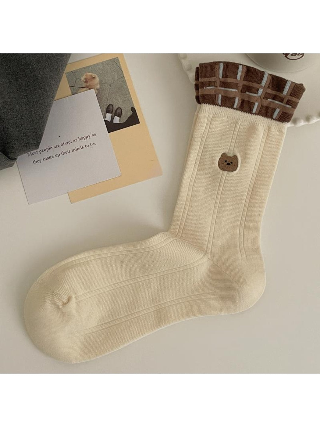Rufia - Brown Cute Bear Pattern Crew Socks