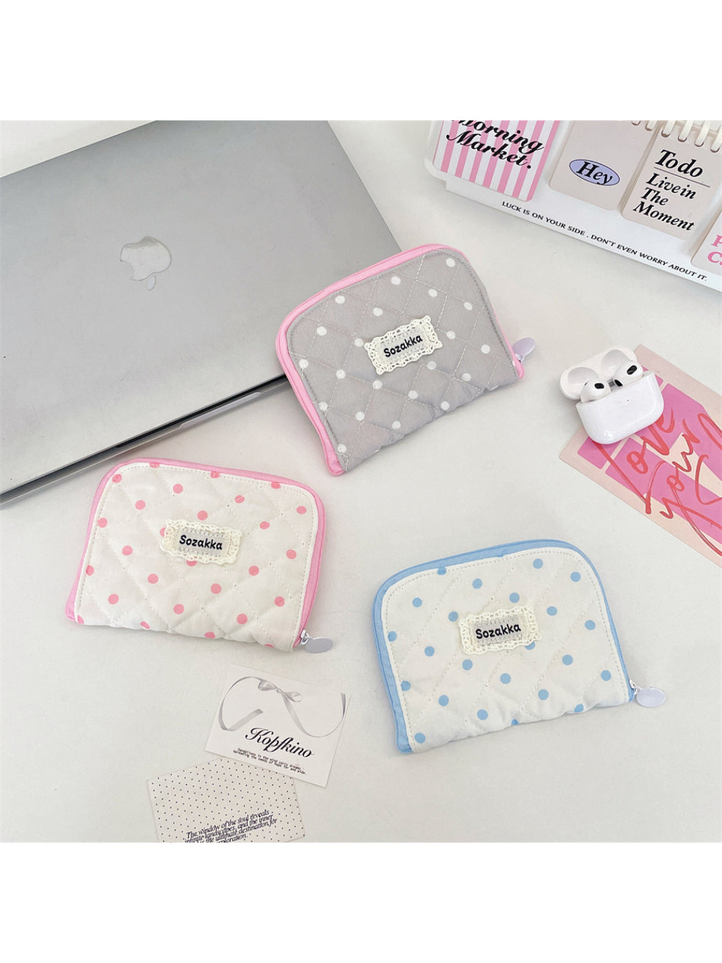 Cosbai - Polka Dot Diamond Quilted Zip Pouch