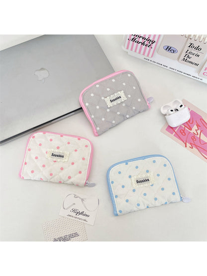 Cosbai - Polka Dot Diamond Quilted Zip Pouch