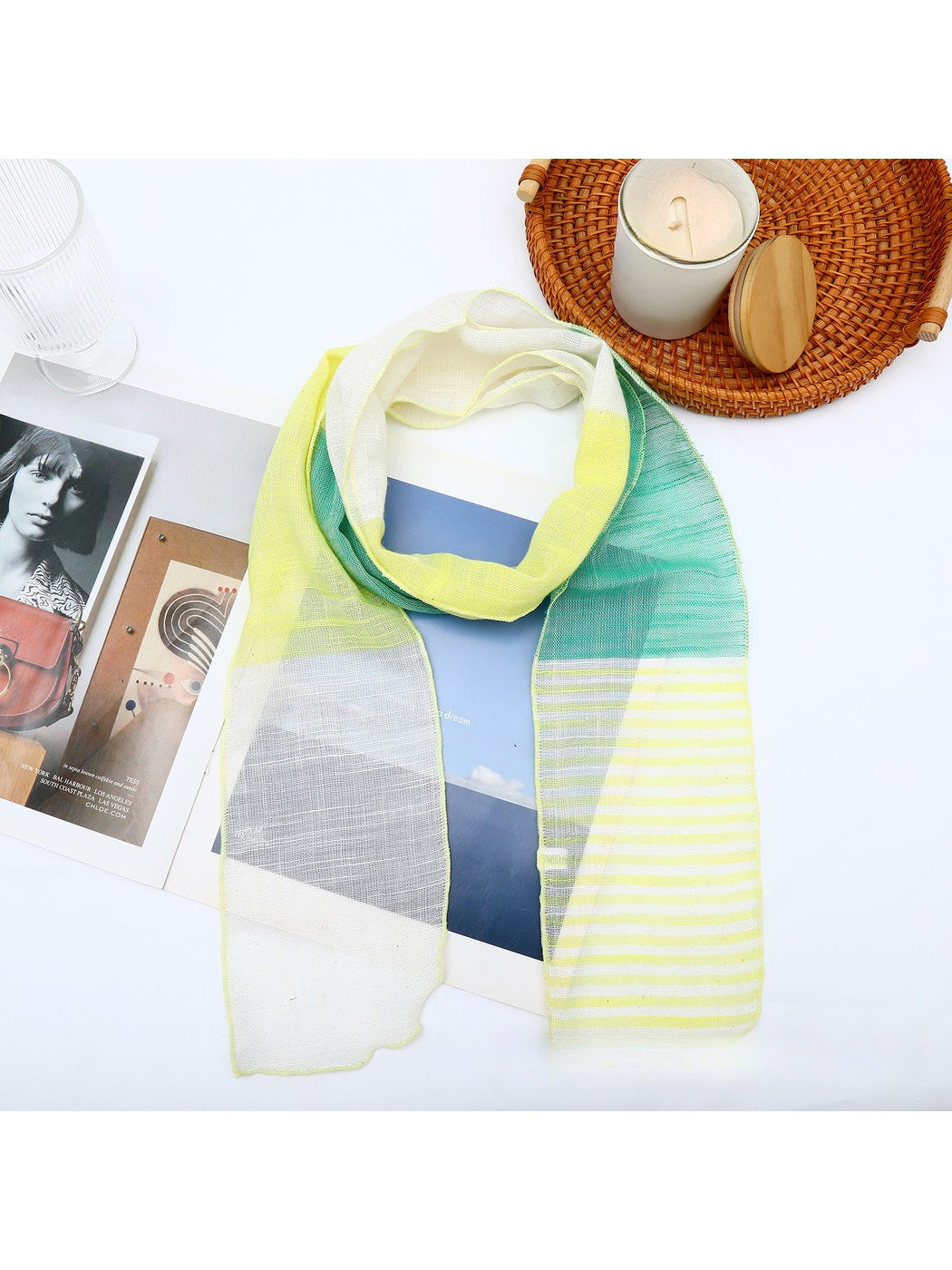 Scarvii - Striped Color Block Narrow Long Scarf
