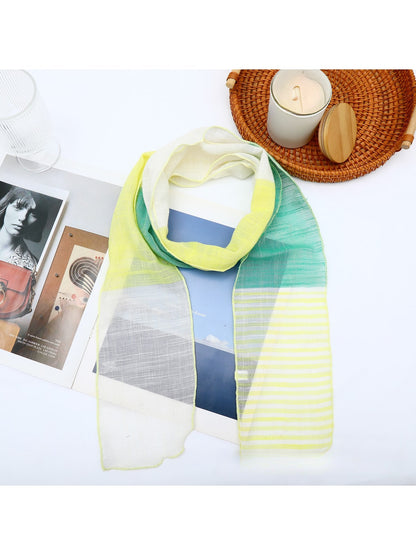 Scarvii - Striped Color Block Narrow Long Scarf