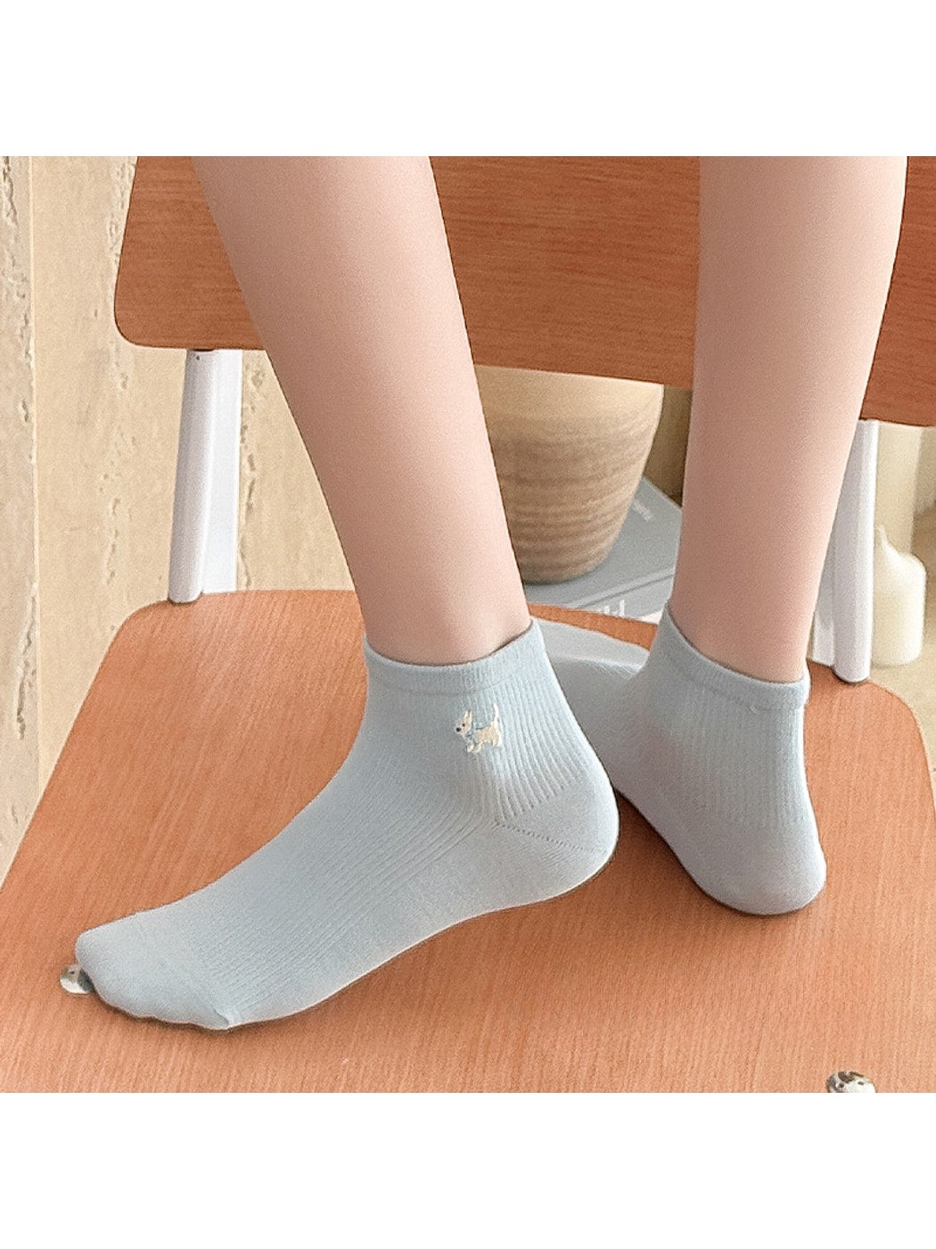 Rufia - Playful Dog Embroidery Women's No-Show Socks