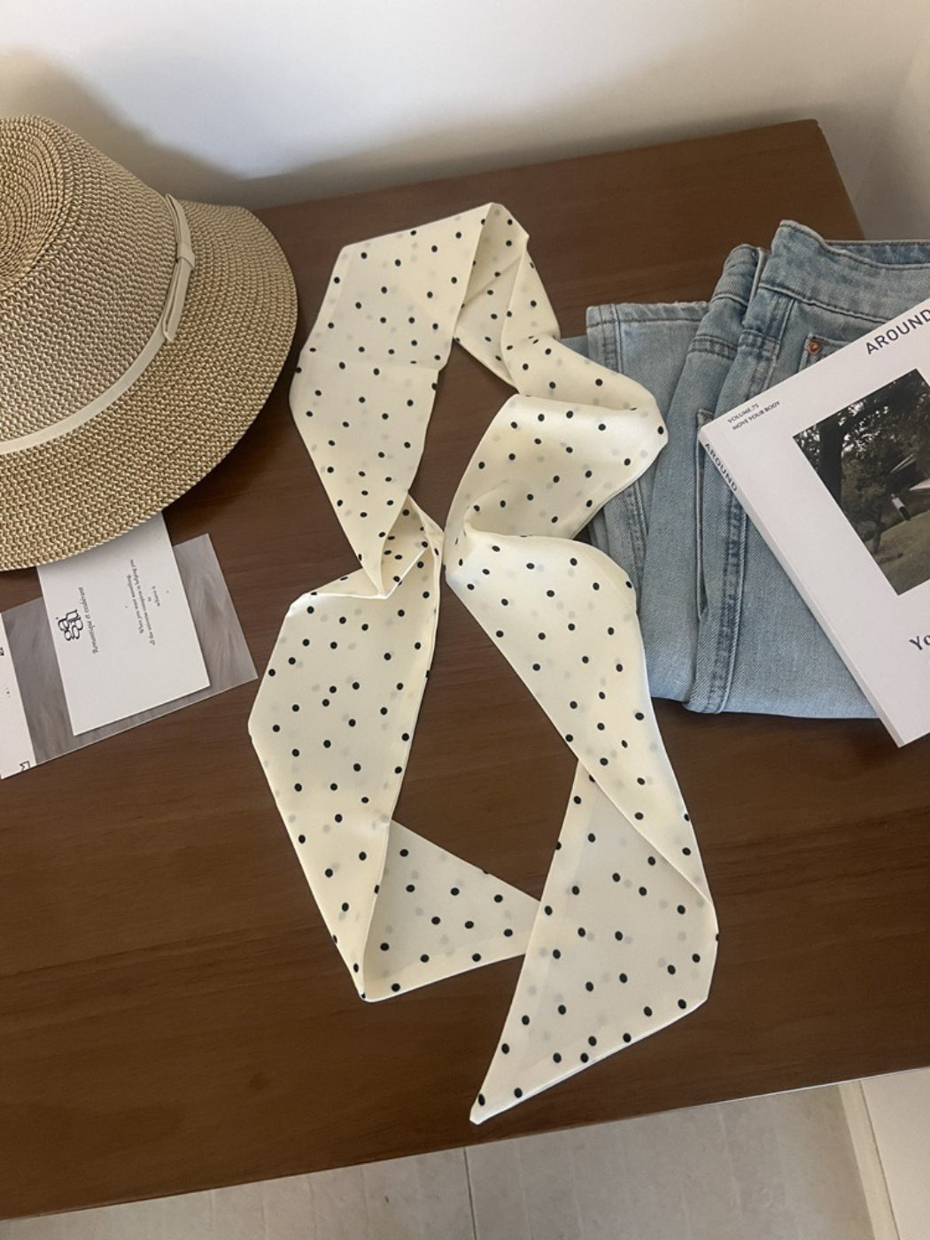 Scarvii Vintage Style Polka Dot Skinny Scarf