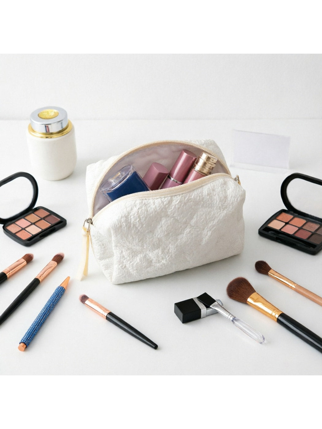 Cosbai - Quilted Plaid Zipper Cosmetic Organizer Bag