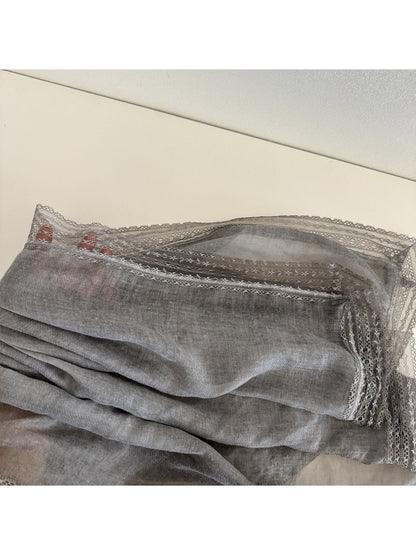 Scarvii - Gray Lightweight Lace Edge Square Scarf