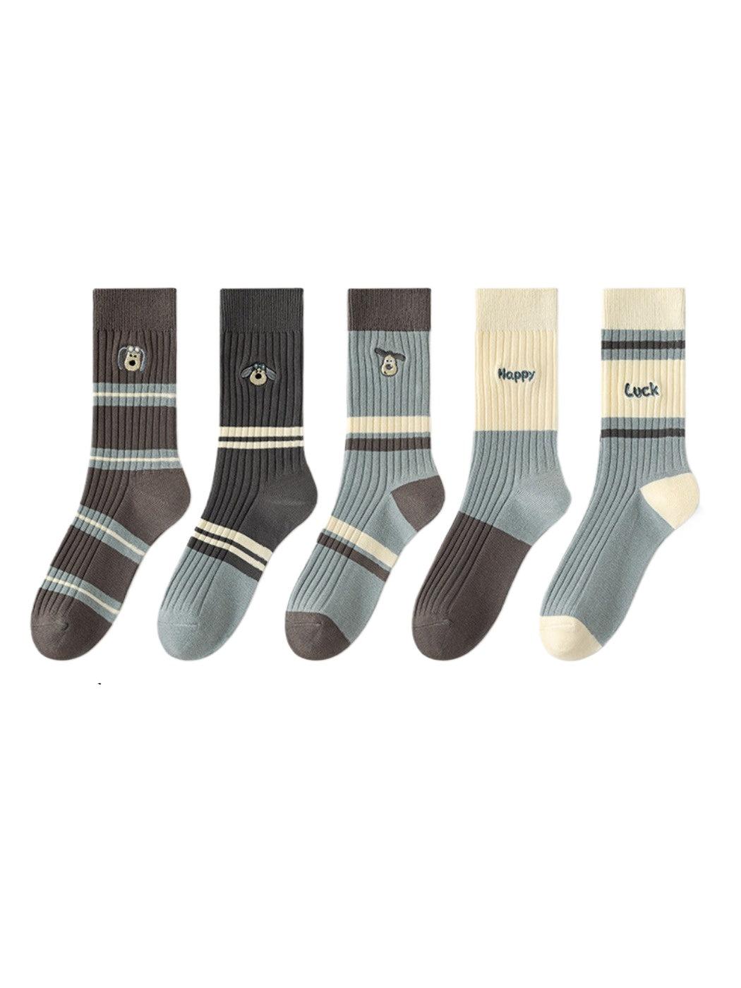 Rufia - Winter Mid-Calf Socks with Puppy & Letter Embroidered