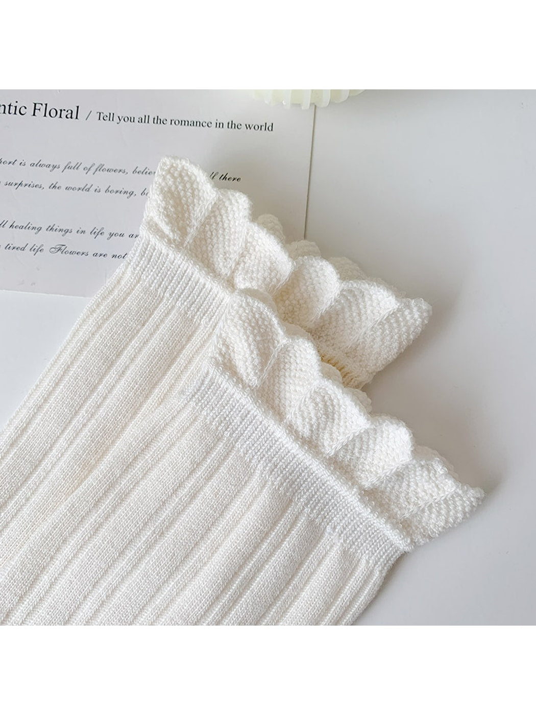 Rufia - Solid Color Ribbed Ruffle Crew Socks