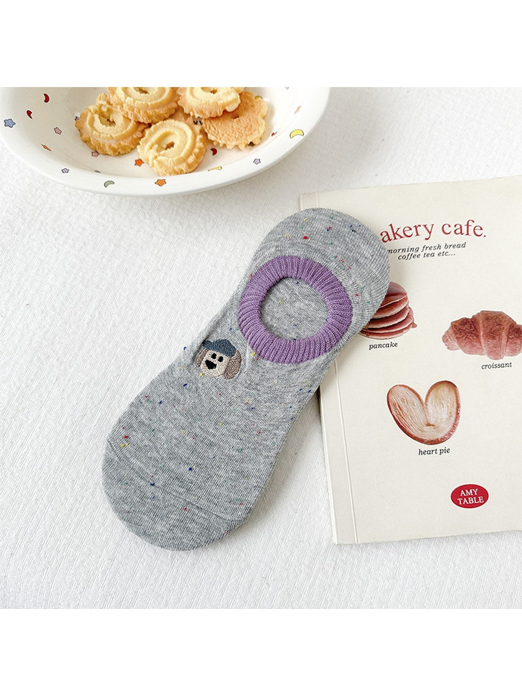 Rufia - Heathered Cartoon Embroidered No-show Socks