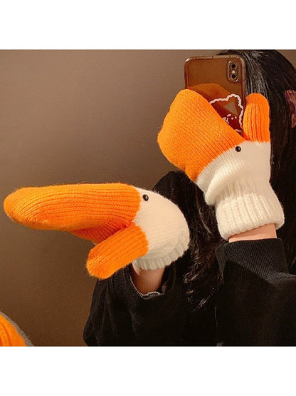 Gloving - Women's Cute Colorblock Duck Knit Mittens
