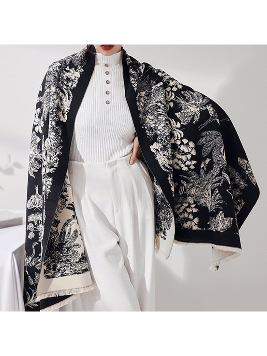 Scarvii - Botanical Bird and Butterfly Fringed Scarf