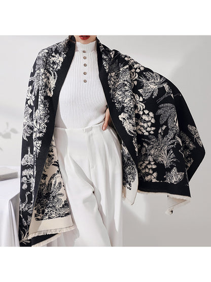 Scarvii - Botanical Bird and Butterfly Fringed Scarf
