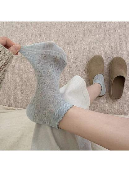 Rufia - Ribbon Bow Accent Openwork Ankle Socks