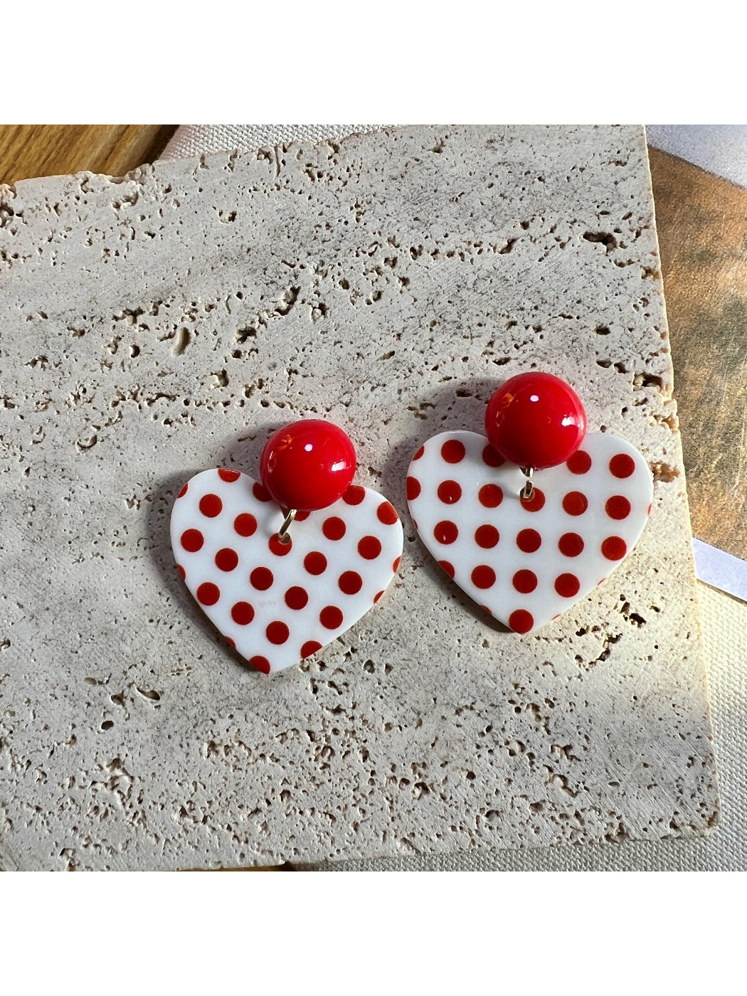 Earwish - Polka Dot Heart Drop Earrings
