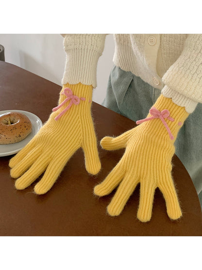 Gloving - Bow Accent Ribbed Wrist Coverage Gloves