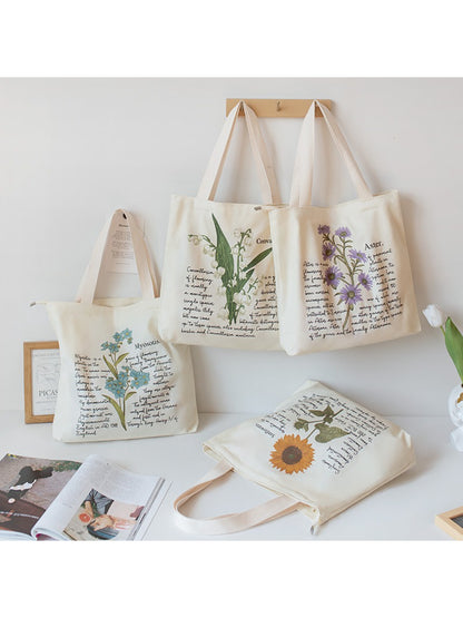 Cosbai - Botanical Script Floral Illustration Tote Bag