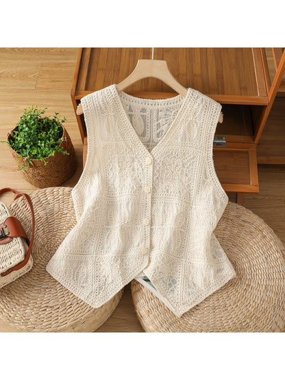 Crosa - Geometric Textures Crochet Detail Sleeveless Vest