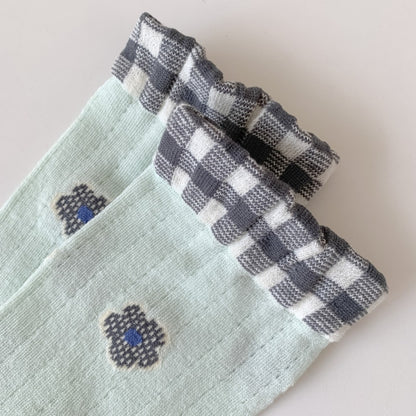Rufia - Lace Flower Color-block Crew Socks - Sweet & Retro