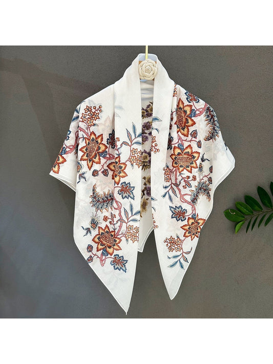 Scarvii - Floral Print Classic Styling Square Scarf