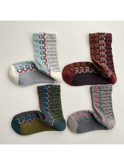 Rufia - Folk Knit Pattern Crew Socks