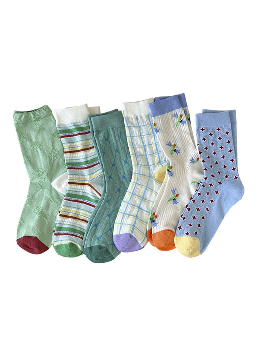 Rufia - Retro Mixed Pattern Casual Crew Socks