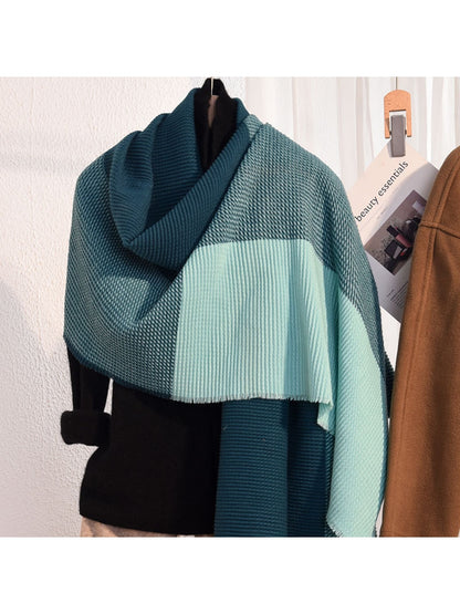 Scarvii - Pleated Colorblock Fringed Winter Scarf