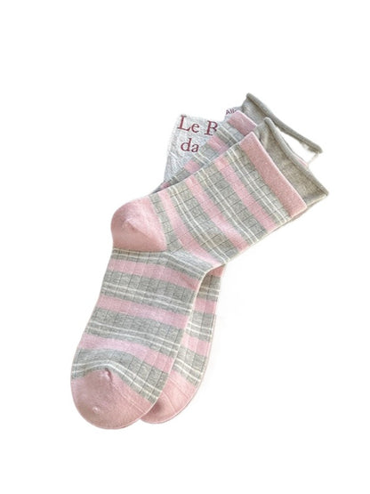 Rufia - Neutral Stripe Color-Block Crew Socks