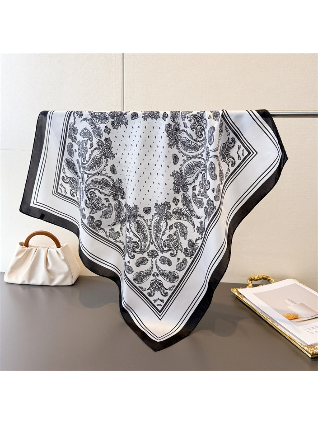 Scarvii Black Ivory Paisley Square Scarf