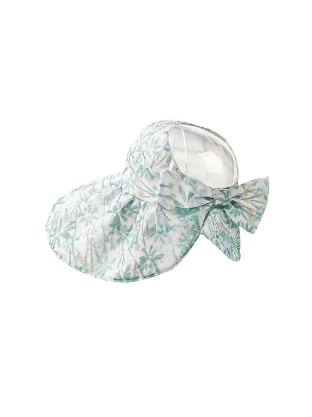 Close-up of fabric texture and floral print on pastel bloom wide brim hat
