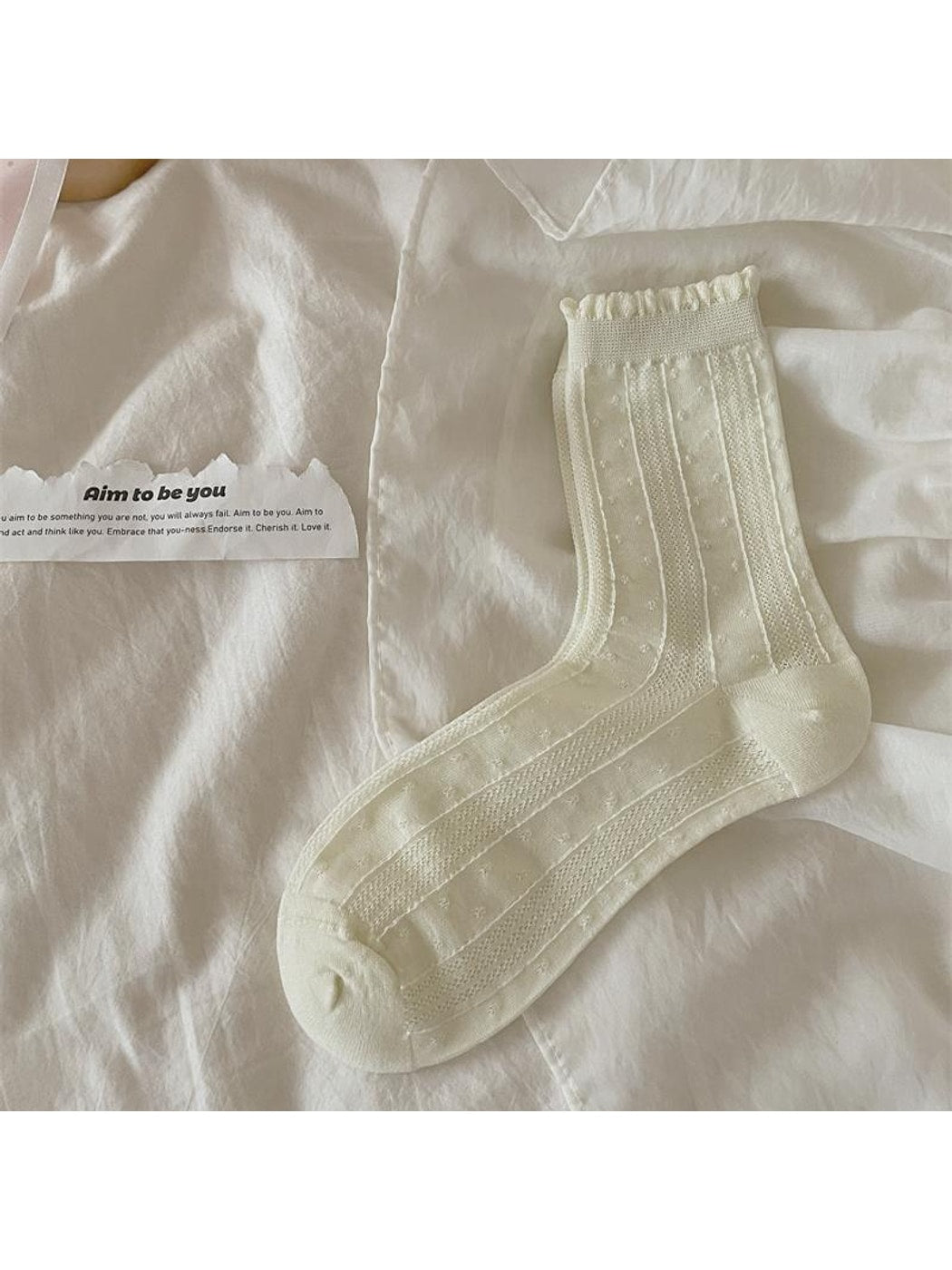 Rufia - Muted Ruffle Solid Color Crew Socks