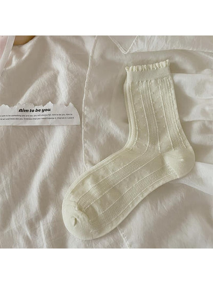 Rufia - Muted Ruffle Solid Color Crew Socks
