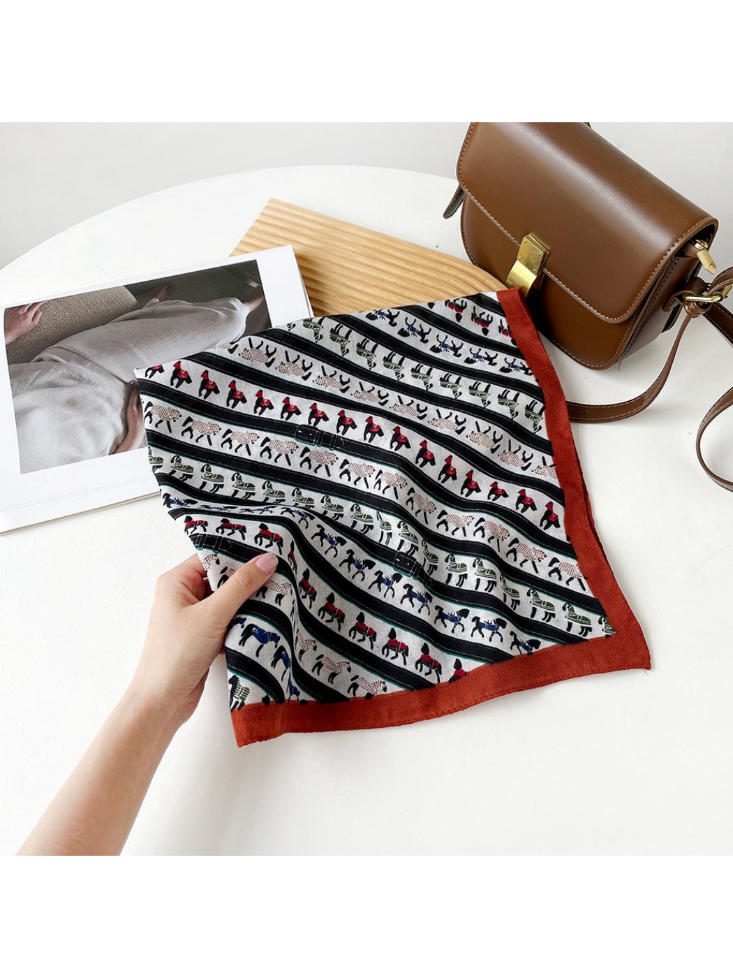 Scarvii - Stripe Animal Print Square Scarf