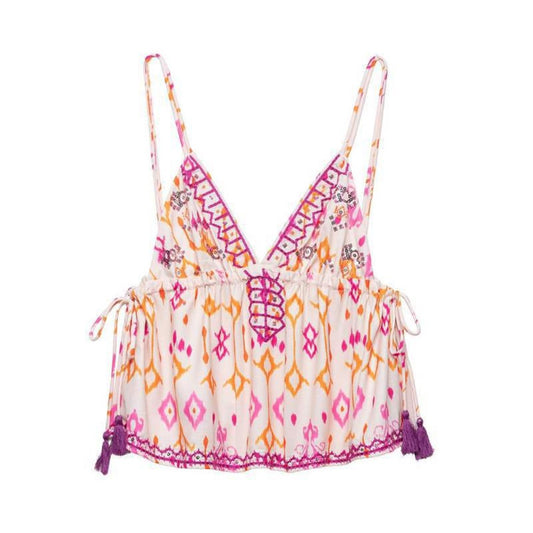 Vesty - V-neck Floral Strap Top - Playful & Soft