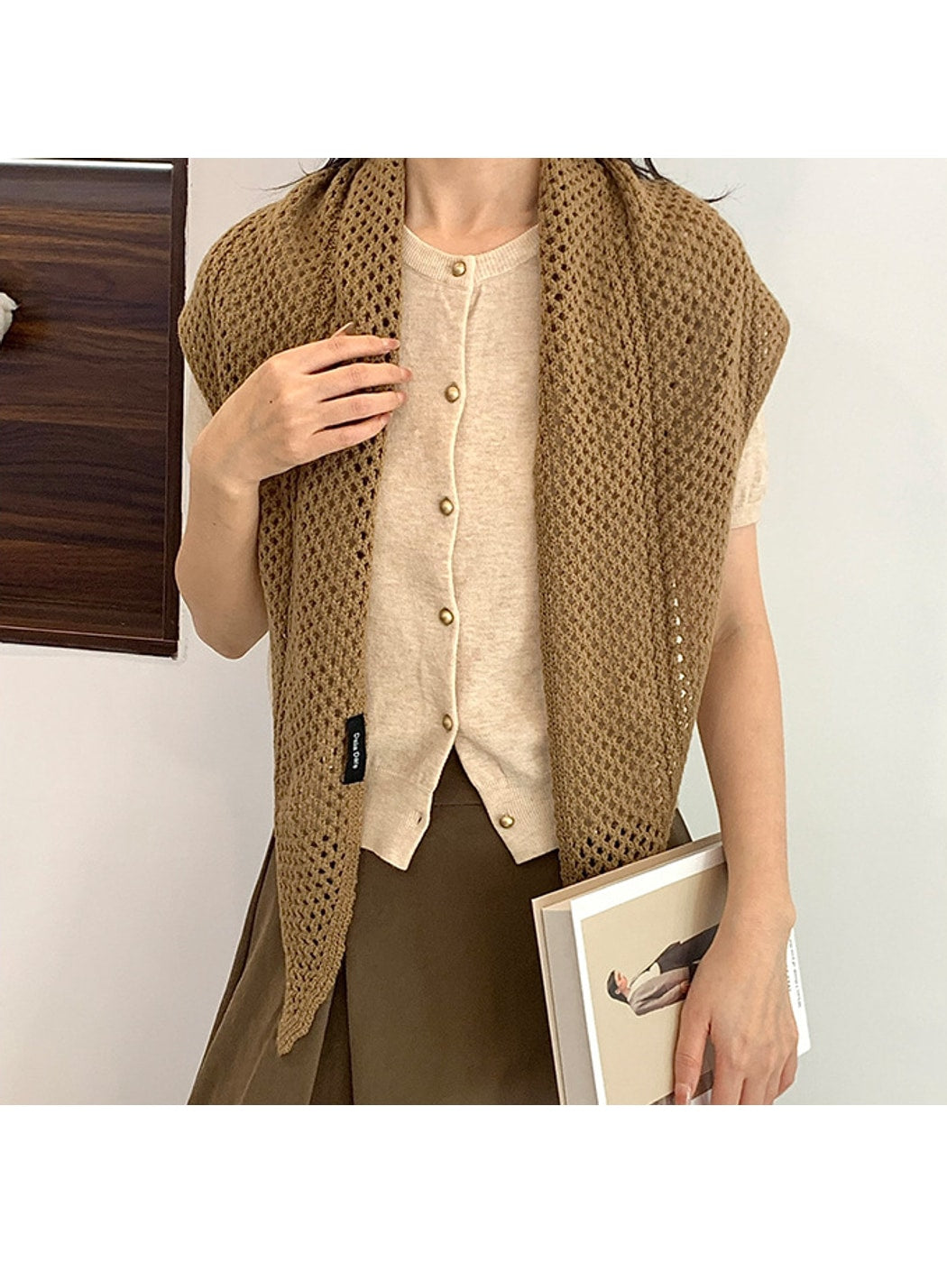 Scarvii - Openwork Mesh Knit Triangle Scarf