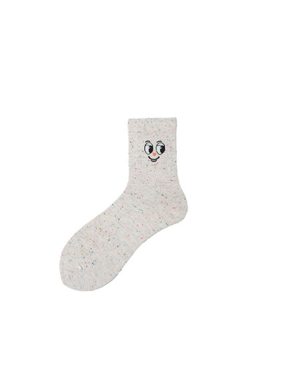 Rufia - Heathered Cartoon Face Pattern Crew Socks