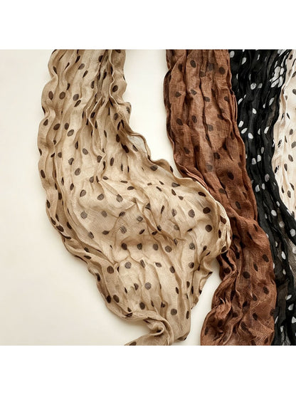 Scarvii - Crinkled Polka Dot Flower Pattern Scarf