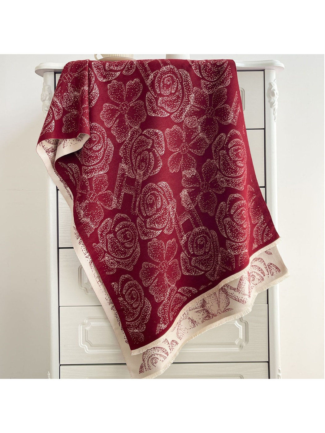 Scarvii - Reversible Rose Jacquard Fringed Scarf