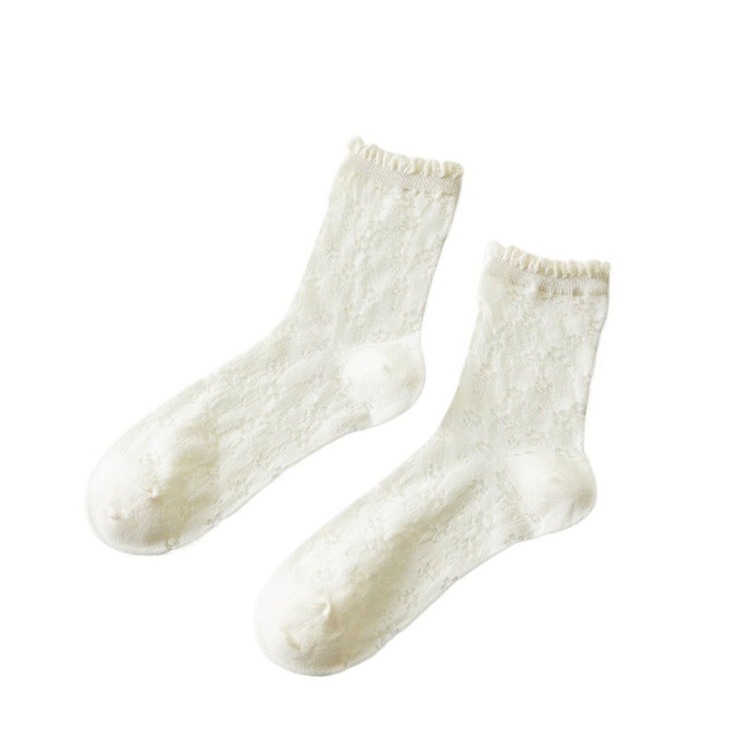 Rufia - Delicate Floral Mid-Calf Mesh Socks -Thin & Breathable