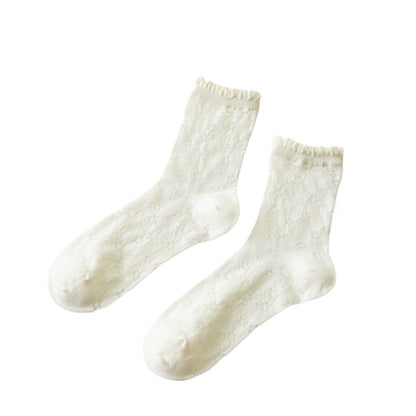 Rufia - Delicate Floral Mid-Calf Mesh Socks -Thin & Breathable