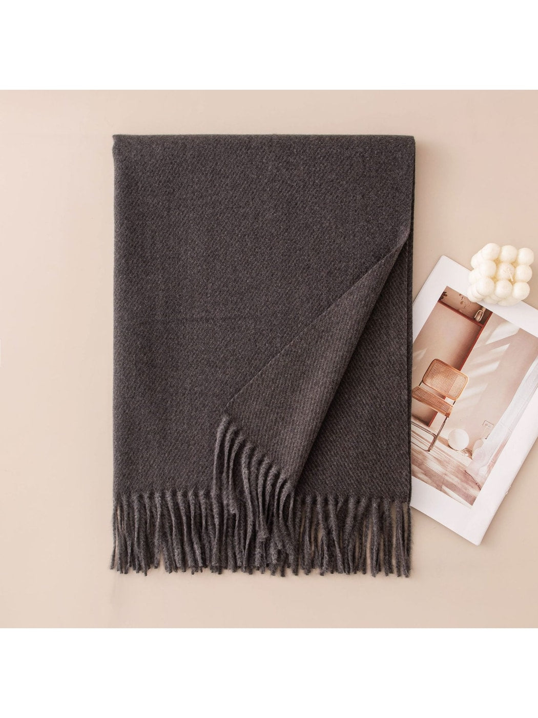 Scarvii - Classic Tassel Trim Solid Color Wrap Scarf