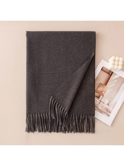 Scarvii - Classic Tassel Trim Solid Color Wrap Scarf